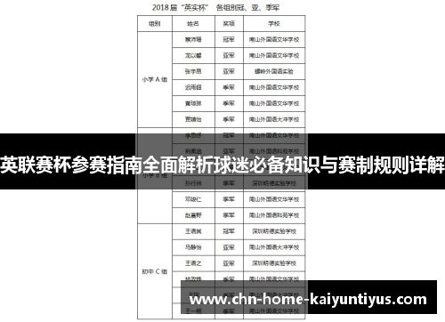 英联赛杯参赛指南全面解析球迷必备知识与赛制规则详解